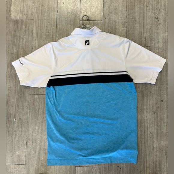 FOOTJOY BLUE STRIPED CUSTOM SHORT SLEEVE GOLF POLO SHIRT L WHISPERING PINES GC - Picture 2 of 6